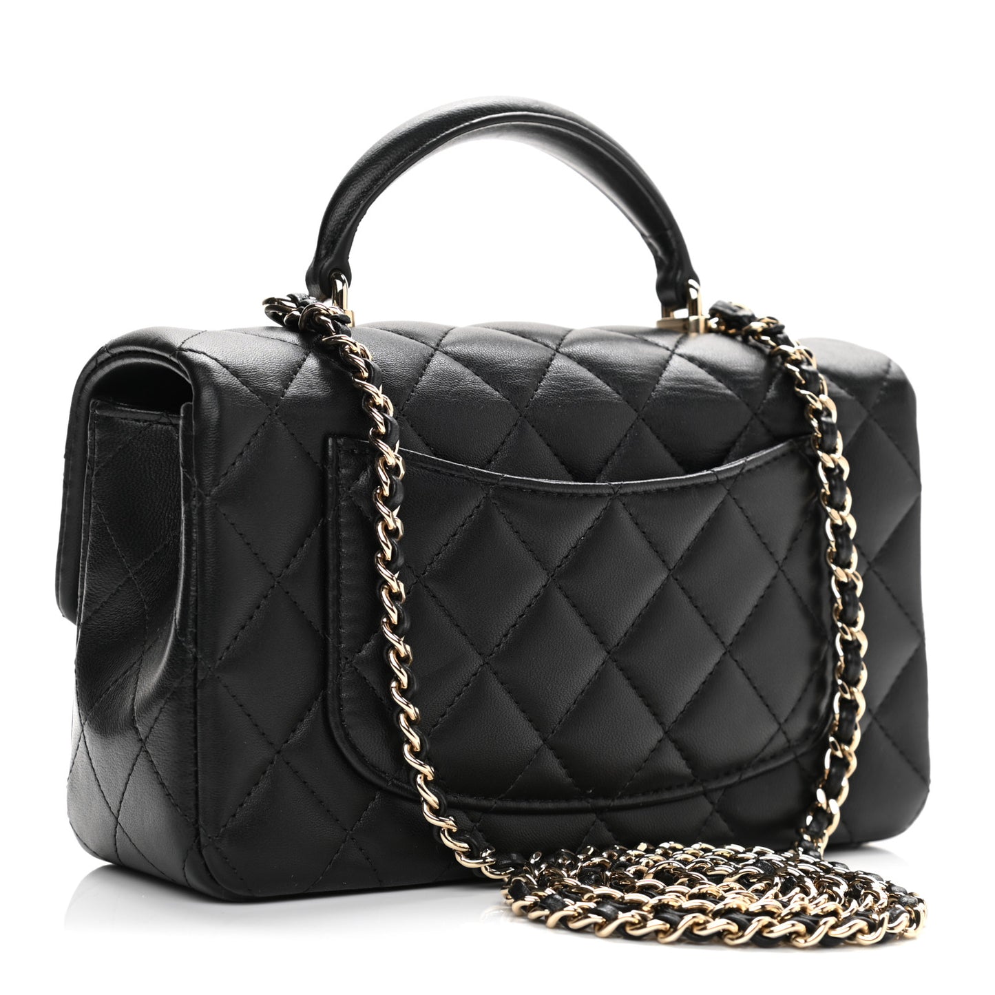 Lambskin Quilted Mini Top Handle Rectangular Flap Black