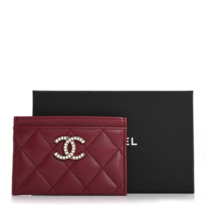 Chanel Caviar Quilted Crystal Card Holder Burgundy 9 of 9