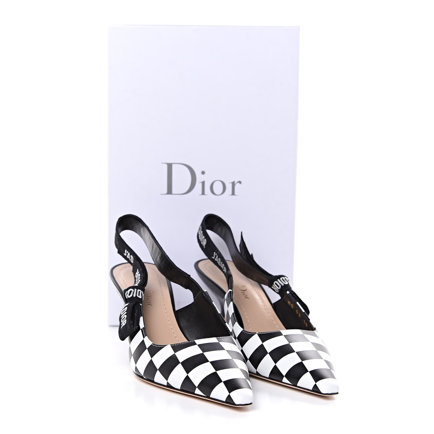 Christian Dior Calfskin Ribbon Checker Print J'Adior Slingback 65mm Pumps 36 Black White 9 of 9