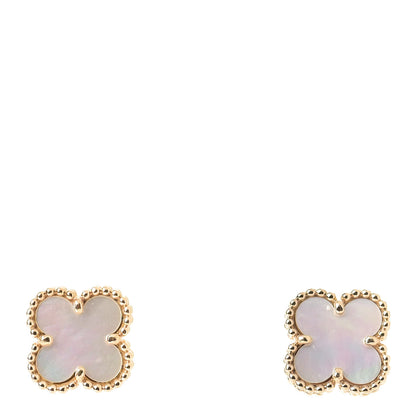 Van Cleef & Arpels 18K Yellow Gold Mother of Pearl Sweet Alhambra Earrings 1 of 6