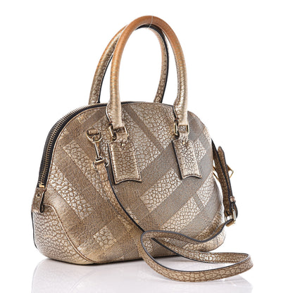 Burberry Metallic Heritage Grain Check Embossed Small Orchard Bowling Bag Gold 3 of 21