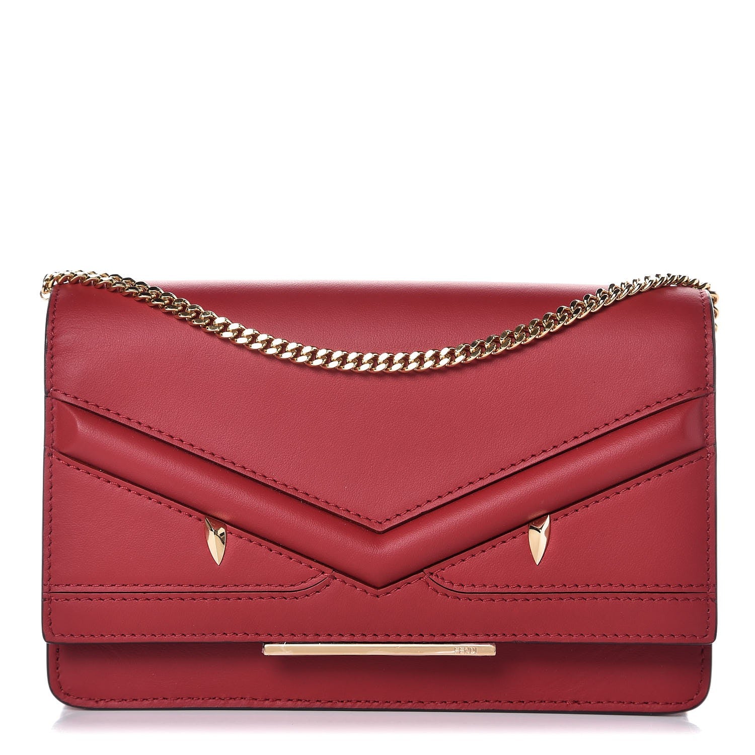 Fendi Vitello Century Eyebrow Monster Eyes Embossed Tube Wallet on Chain Fragola 1 of 7