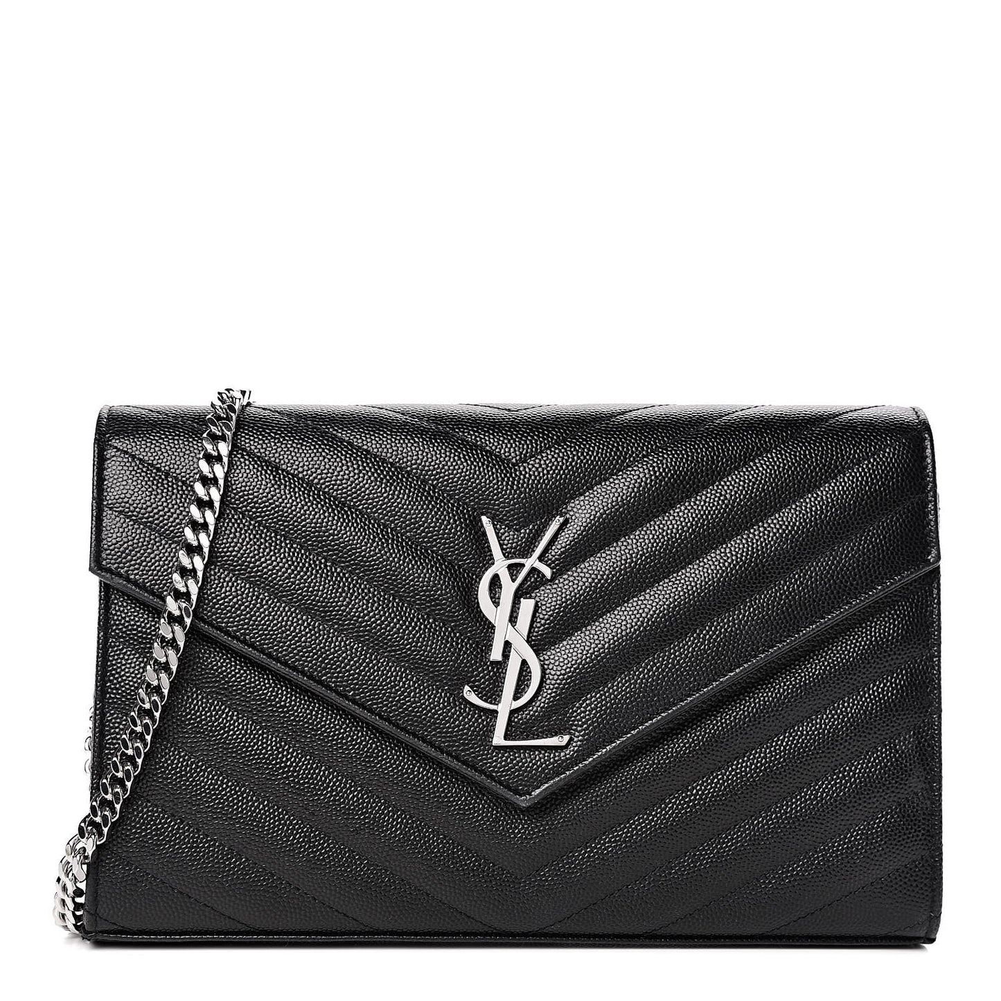 Grain De Poudre Matelasse Chevron Monogram Chain Wallet Black