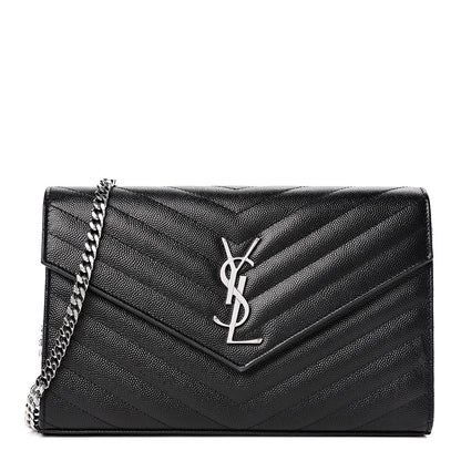 Saint Laurent Grain De Poudre Matelasse Chevron Monogram Chain Wallet Black 1 of 10
