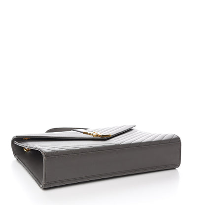 Saint Laurent Grain De Poudre Matelasse Chevron Large Monogram Satchel Earth 3 of 10