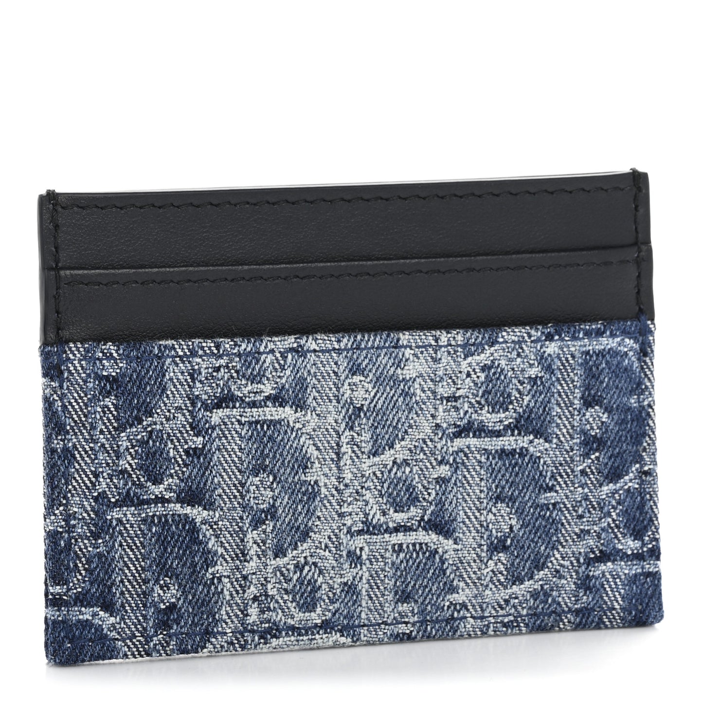 Denim Jacquard Oblique Calfskin 30 Montaigne Freesia Card Holder Blue