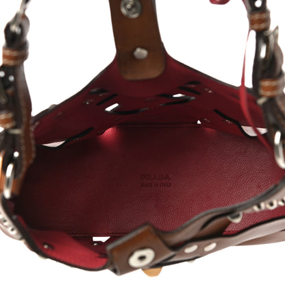 Prada Woven Studded Lattice Shoulder Bag Brown 5 of 9