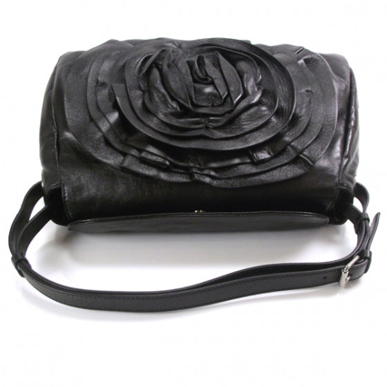 Leather Rosette Tote Black