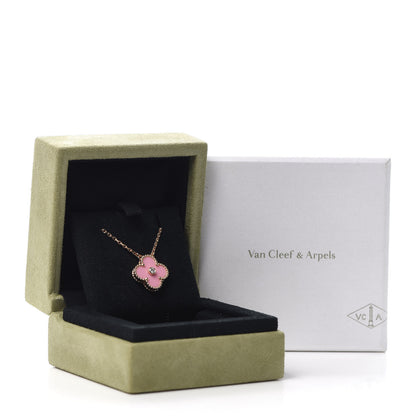 Van Cleef & Arpels 18K Rose Gold Diamond Pink Porcelain Vintage Alhambra Pendant Necklace 8 of 8
