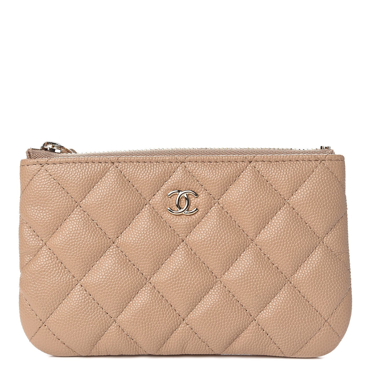 Caviar Quilted Small Cosmetic Case Beige