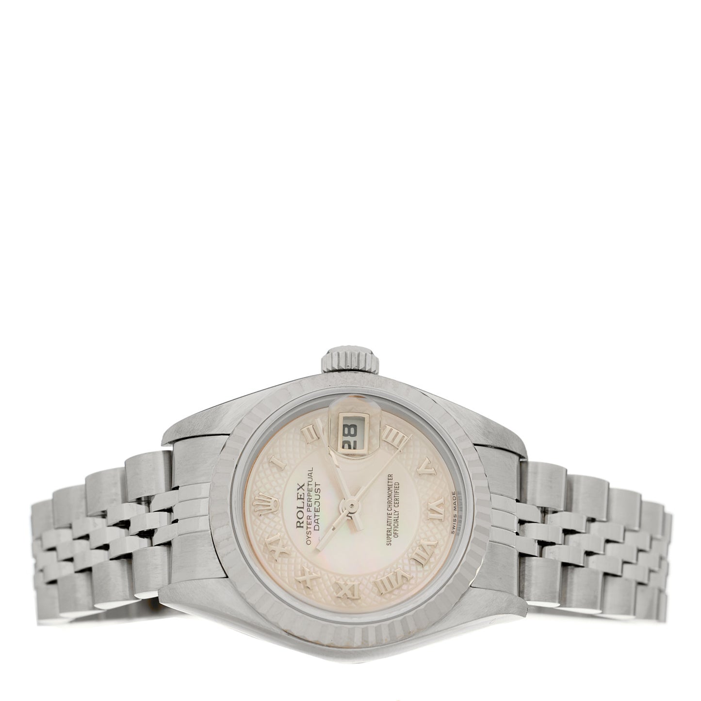 Stainless Steel 18K White Gold Mother of Pearl 26mm Oyster Perpetual Datejust Watch Roman 79174