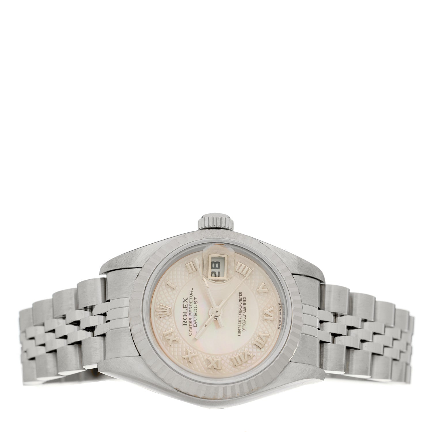 Rolex Stainless Steel 18K White Gold Mother of Pearl 26mm Oyster Perpetual Datejust Watch Roman 79174 2 of 4
