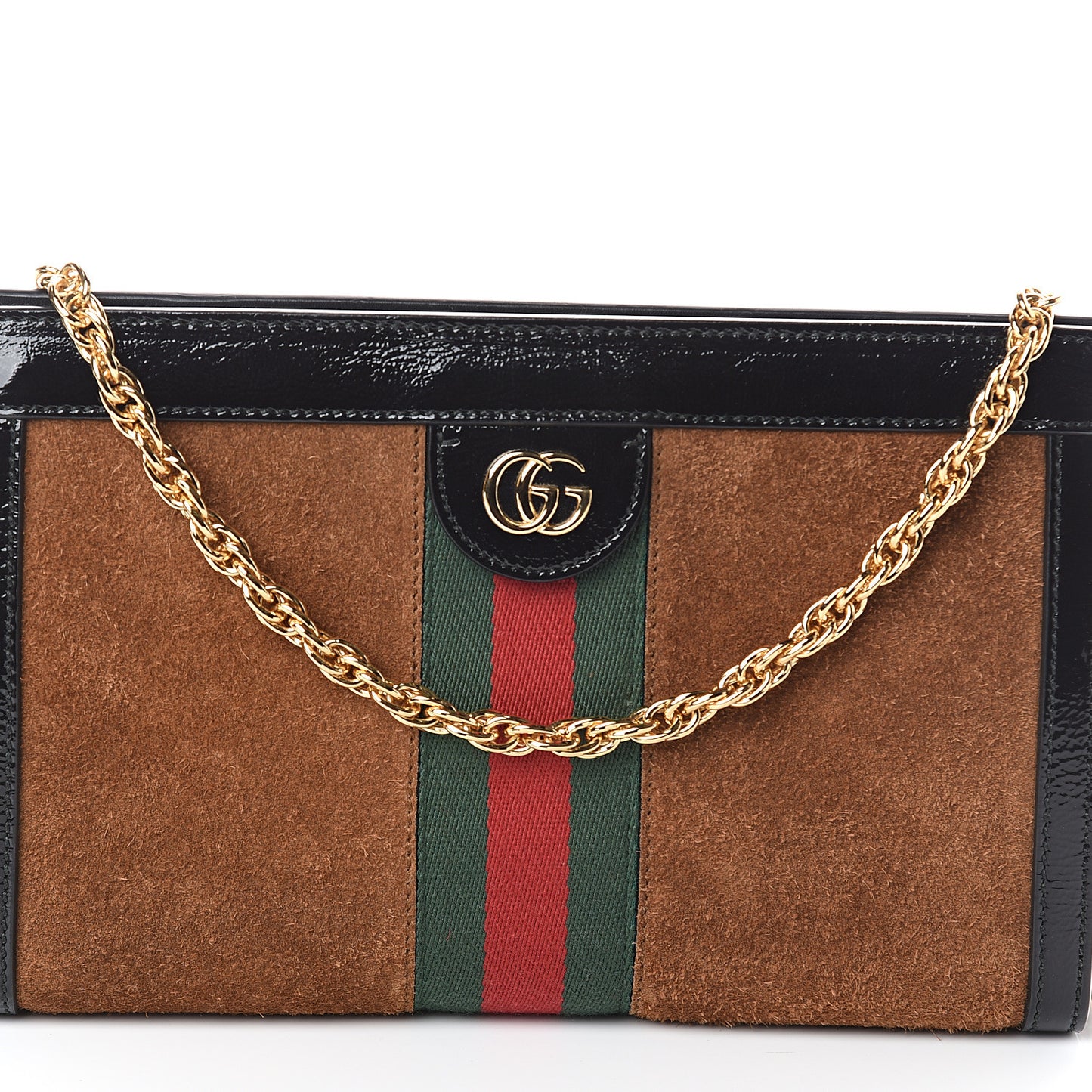 Suede Patent Web Small Ophidia Chain Shoulder Bag Nocciola Black
