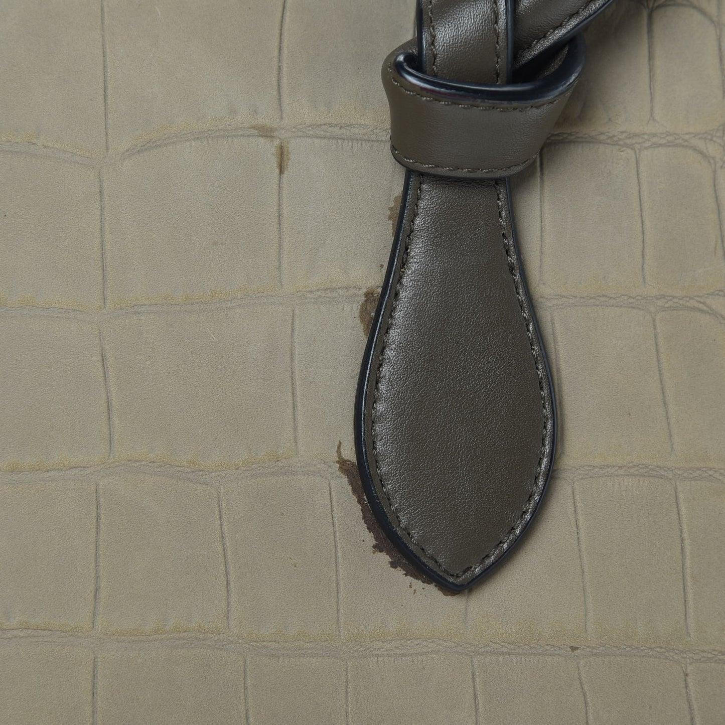 Crocodile Embossed Nubuck Calfskin Small Tie Knot Tote Grey