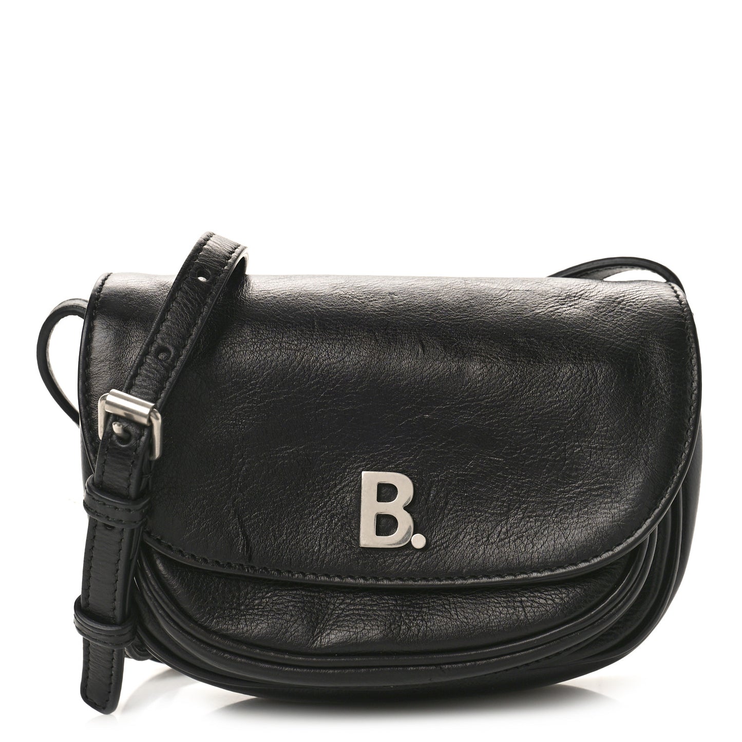 Calfskin Soft B Round Crossbody Bag XS Black