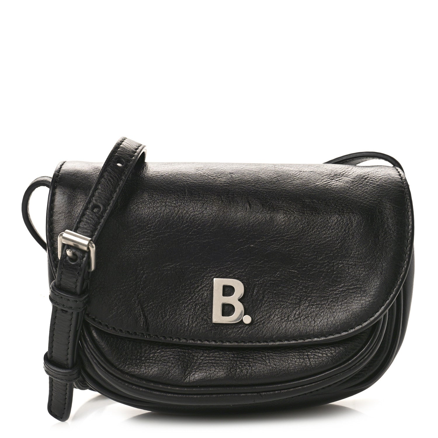 Balenciaga Calfskin Soft B Round Crossbody Bag XS Black 1 of 9