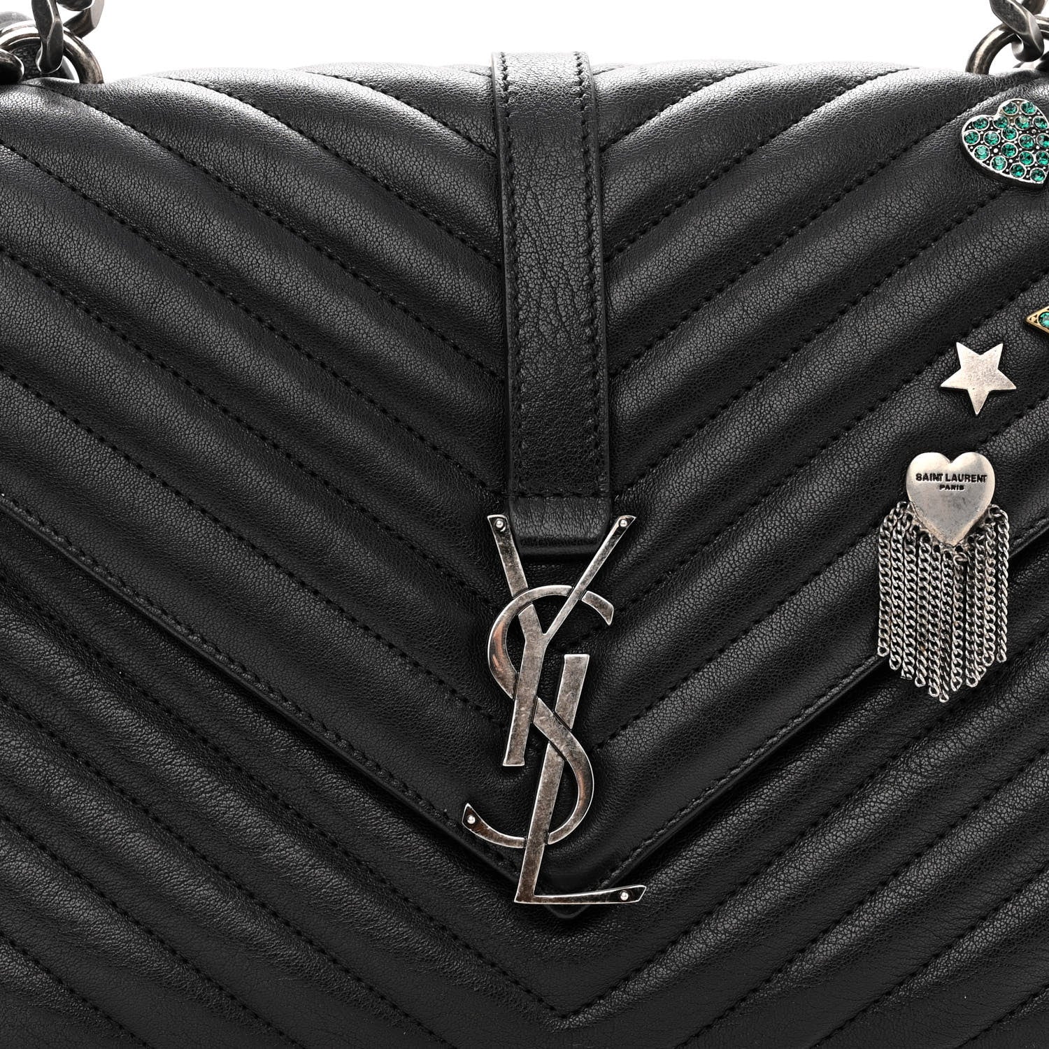 Saint Laurent Sheepskin Matelasse Chevron Monogram Medium Pins College Bag Black 8 of 11