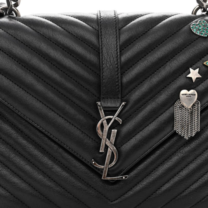 Saint Laurent Sheepskin Matelasse Chevron Monogram Medium Pins College Bag Black 8 of 11