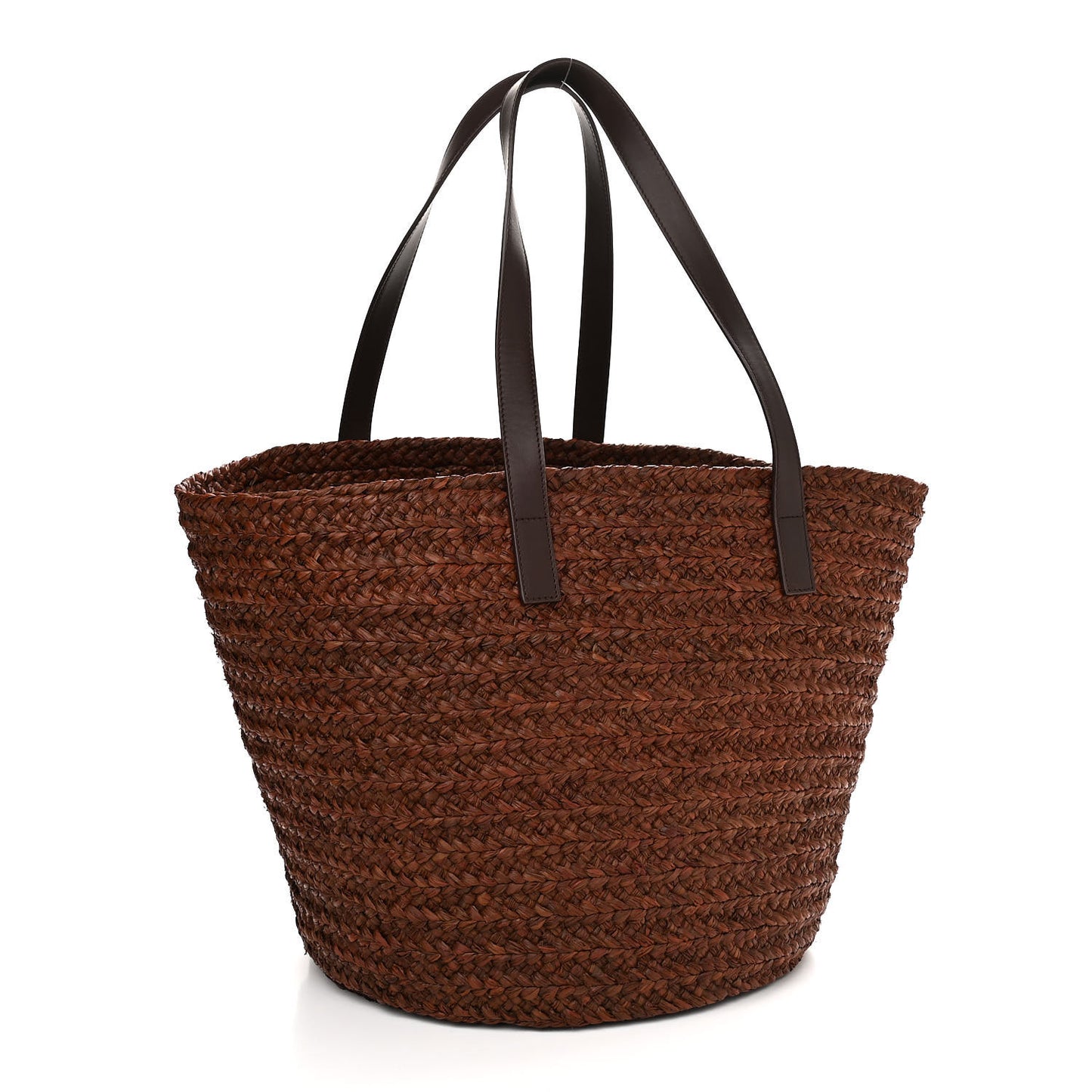 Raffia Calfskin Medium Panier Tote Dark Chocolate