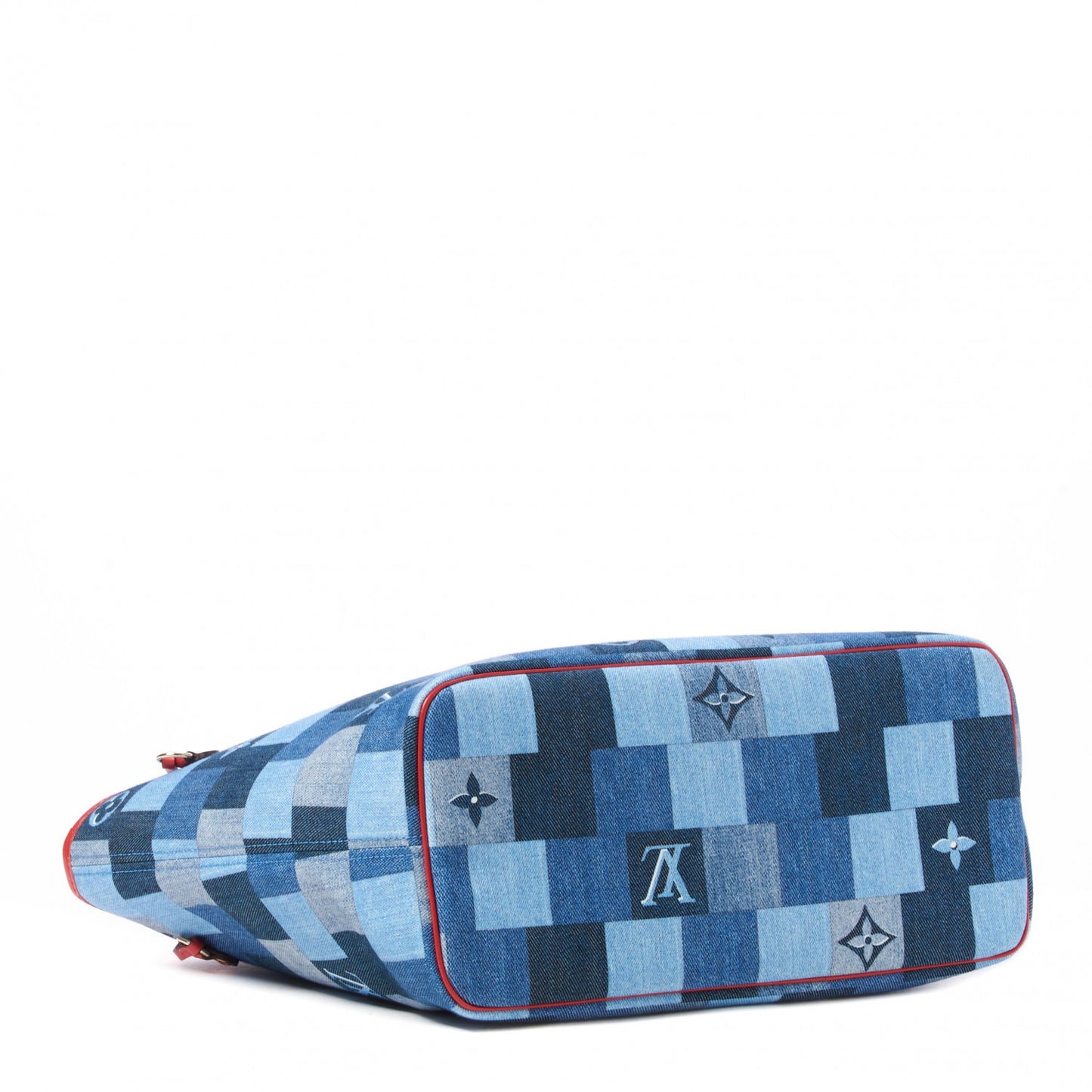 Denim Damier Monogram Patchwork Neverfull Blue Rouge