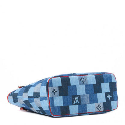 Louis Vuitton Denim Damier Monogram Patchwork Neverfull Blue Rouge 5 of 10