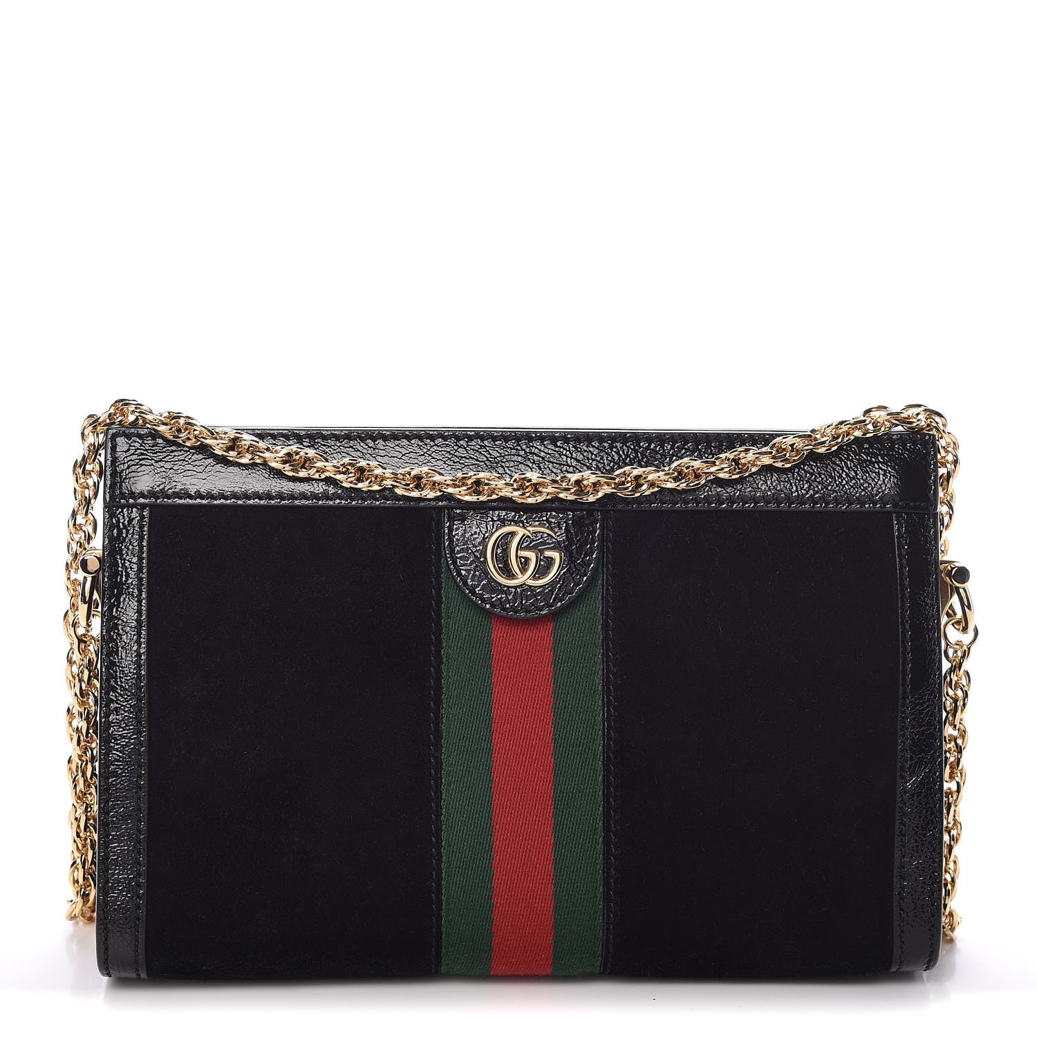 Gucci Suede Patent GG Web Small Ophidia Chain Shoulder Bag Black 1 of 13