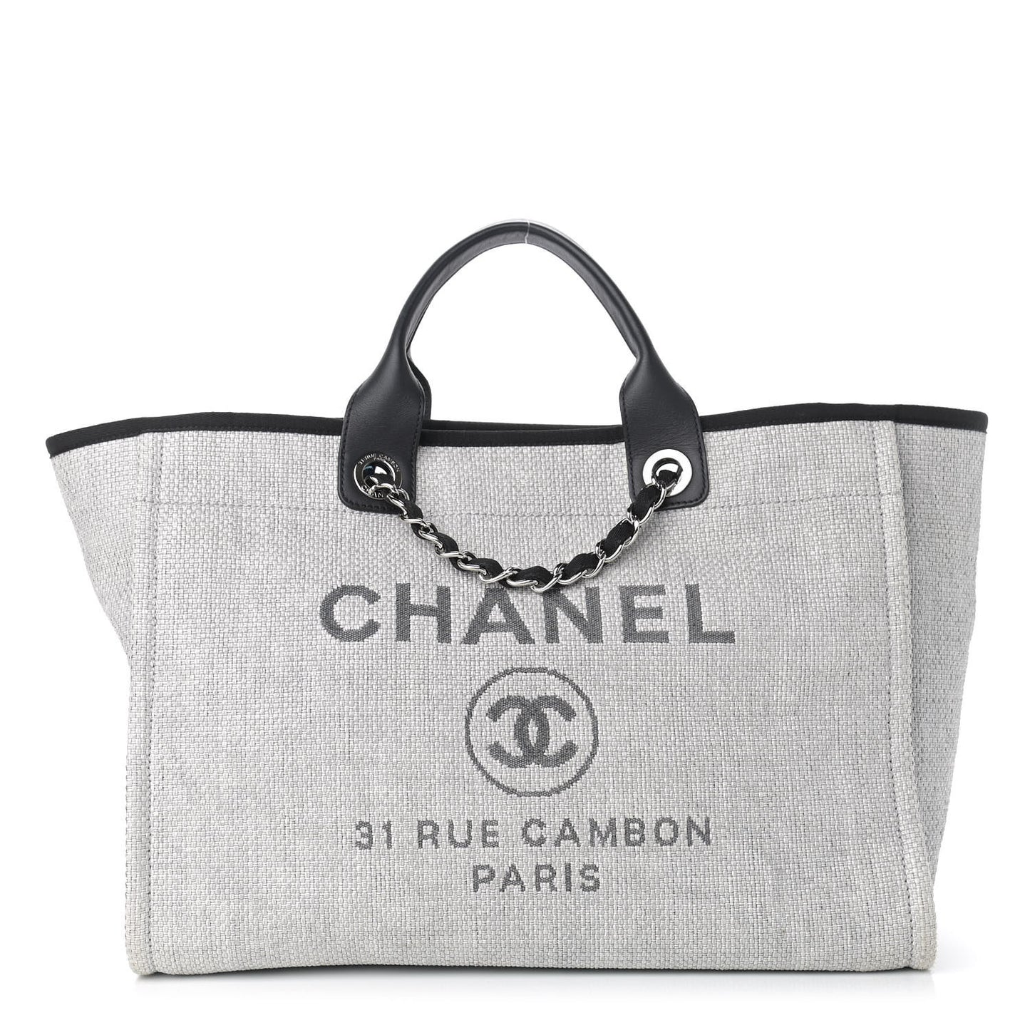 Woven Straw Raffia Medium Deauville Tote Grey