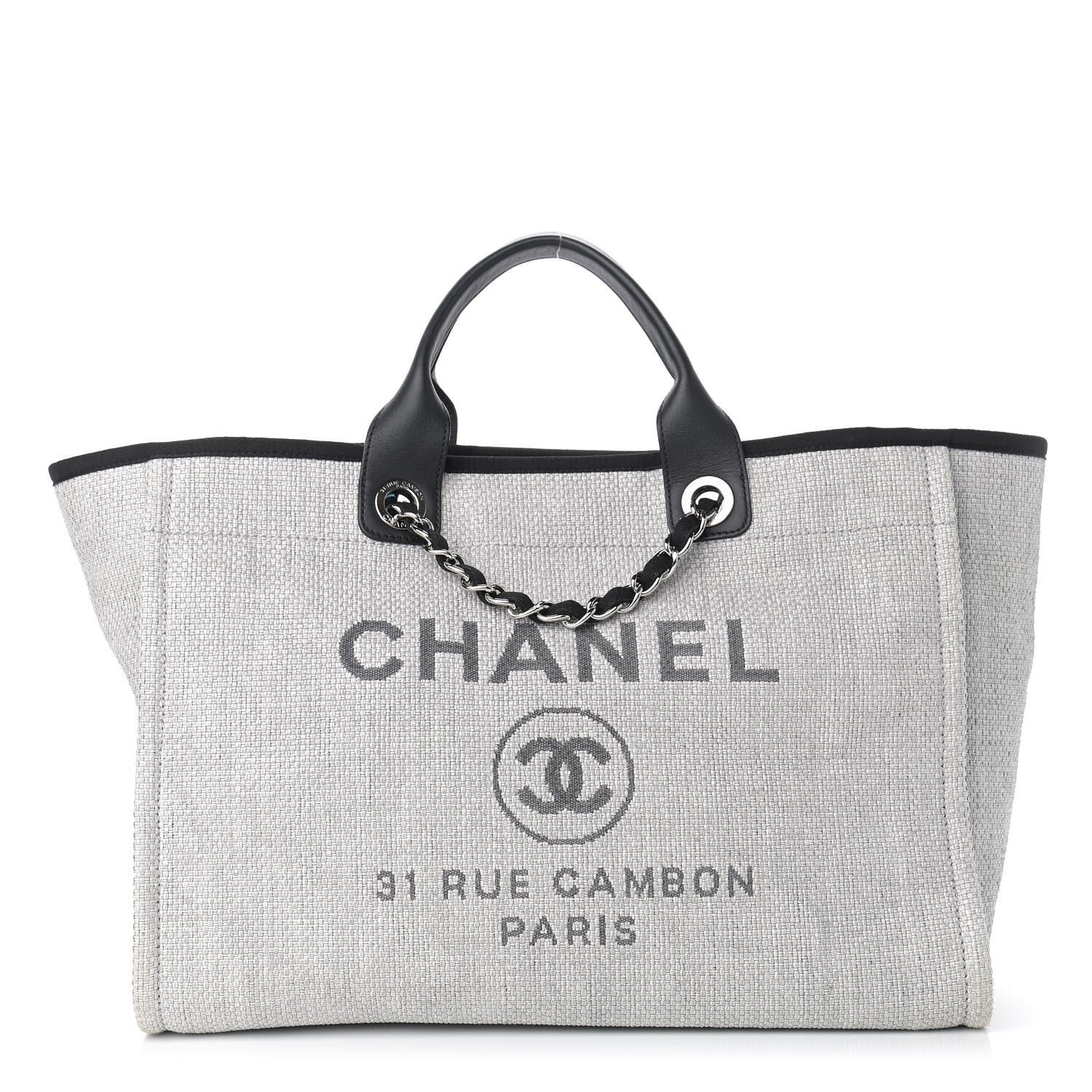 Chanel Woven Straw Raffia Medium Deauville Tote Grey 1 of 9