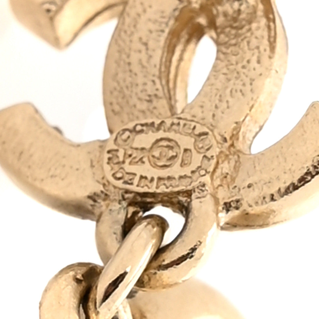 Chanel Pearl Crystal CC Heart Drop Earrings Gold Black White 4 of 4