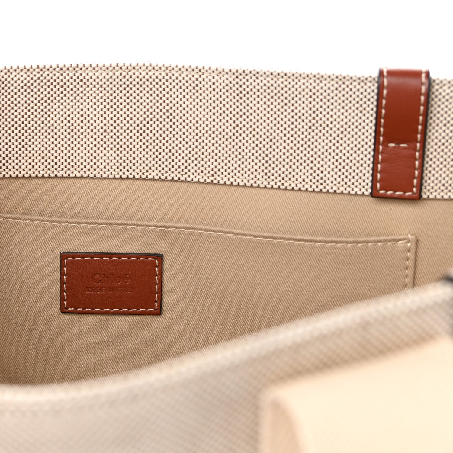 Chloe Cotton Calfskin Large Woody Ribbon Tote White Brown 6 of 9