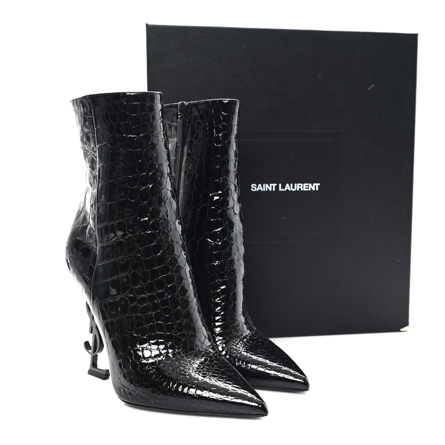 Alligator Embossed Patent Calfskin Opyum 110 Ankle Boots 40 Black
