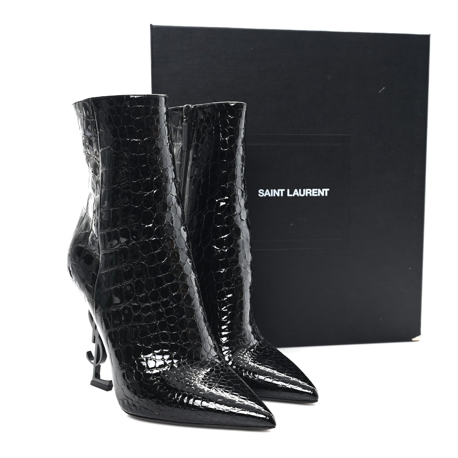 Saint Laurent Alligator Embossed Patent Calfskin Opyum 110 Ankle Boots 40 Black 10 of 10