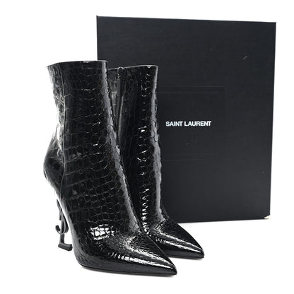 Saint Laurent Alligator Embossed Patent Calfskin Opyum 110 Ankle Boots 40 Black 10 of 10