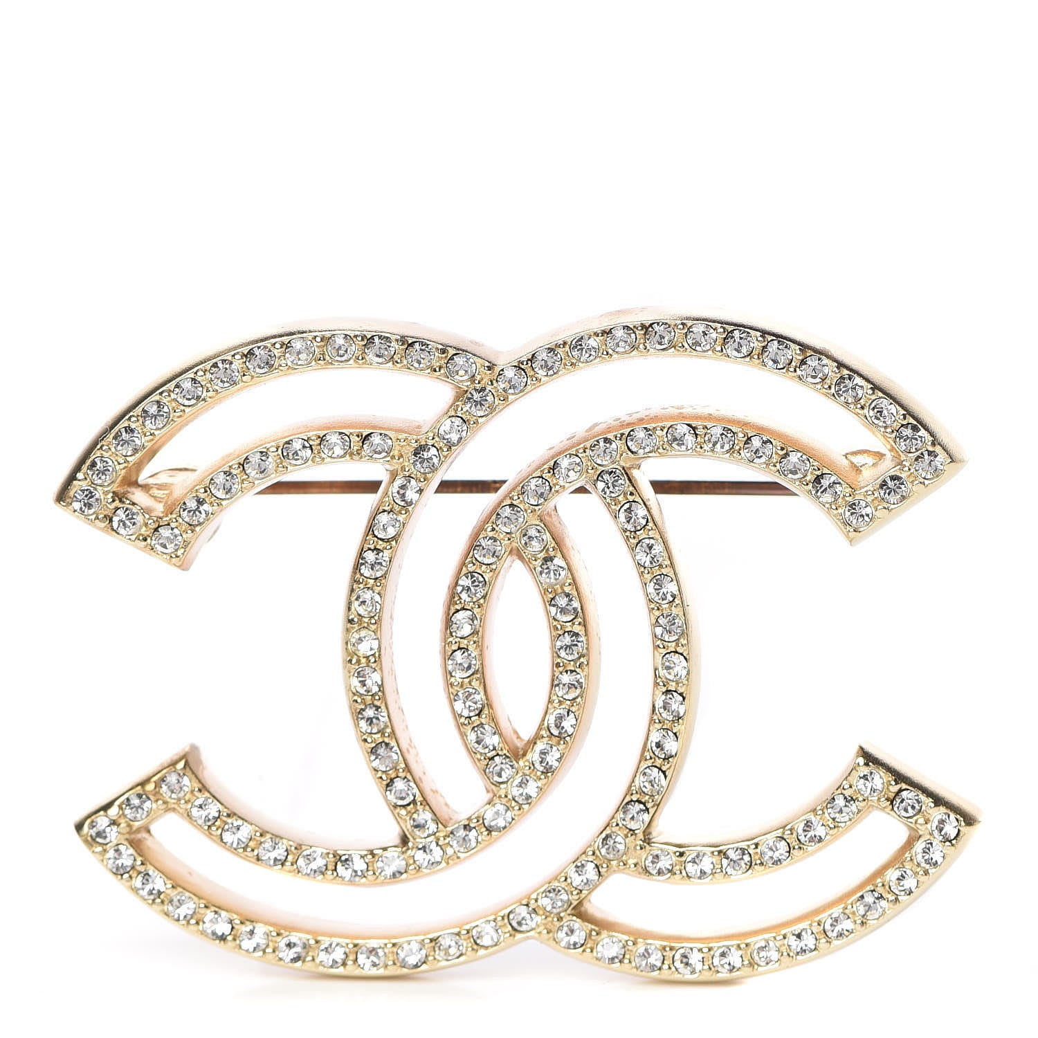 Chanel Crystal CC Brooch Light Gold 1 of 5
