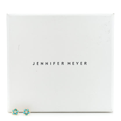 Jennifer Meyer 18K Yellow Gold Diamond Turquoise Flower Stud Earrings 5 of 5