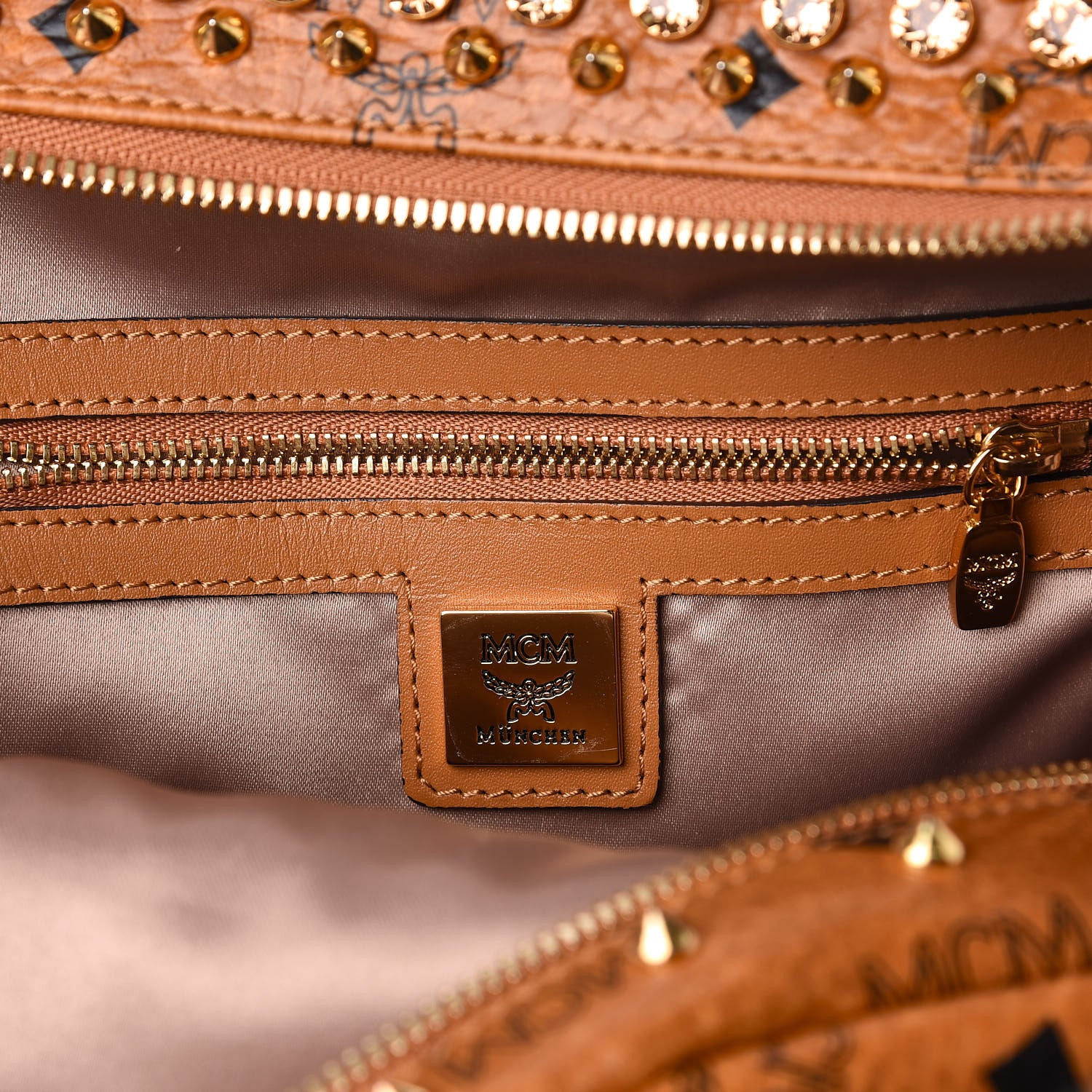 MCM Visetos Swarovski Mini Stark Diamond Backpack Cognac 7 of 10