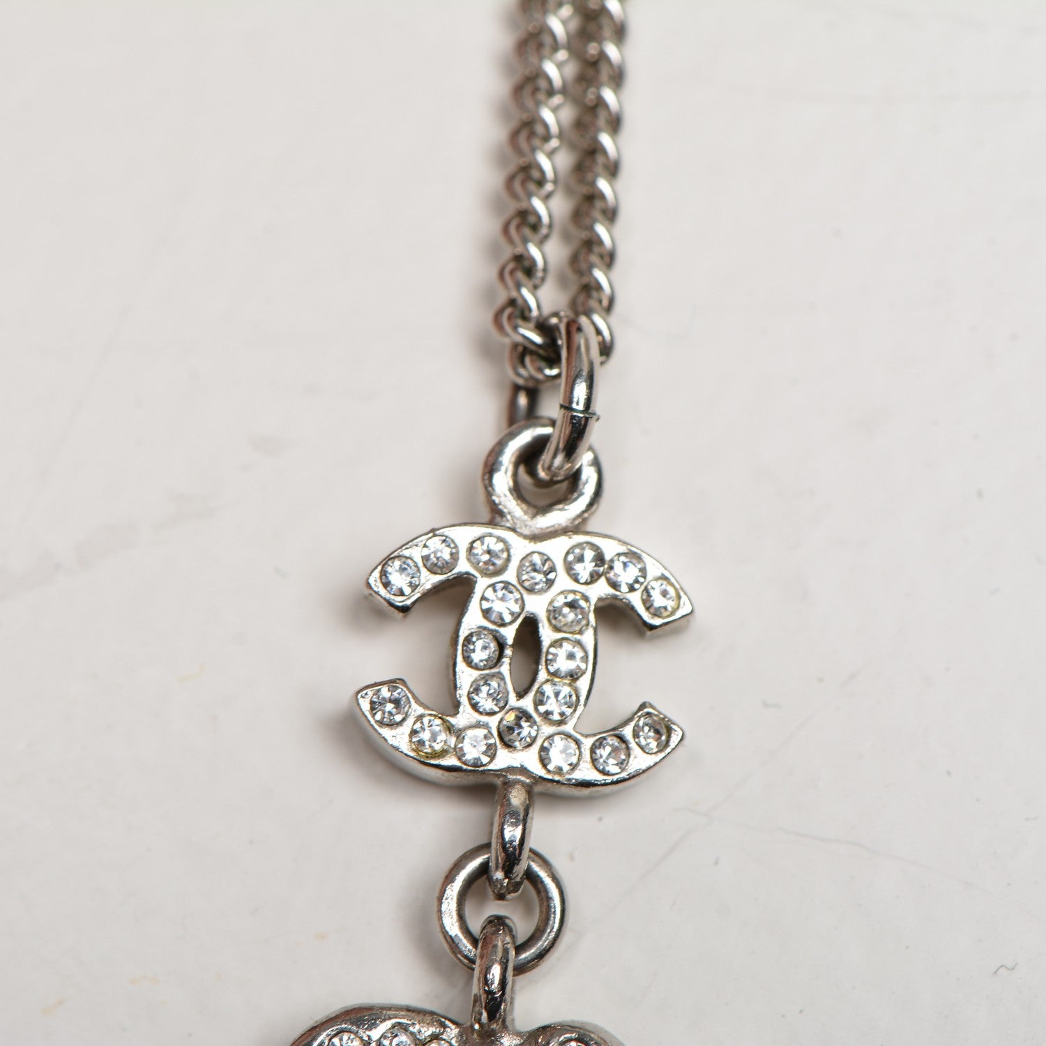 Chanel Crystal CC Camellia Necklace Silver 7 of 8