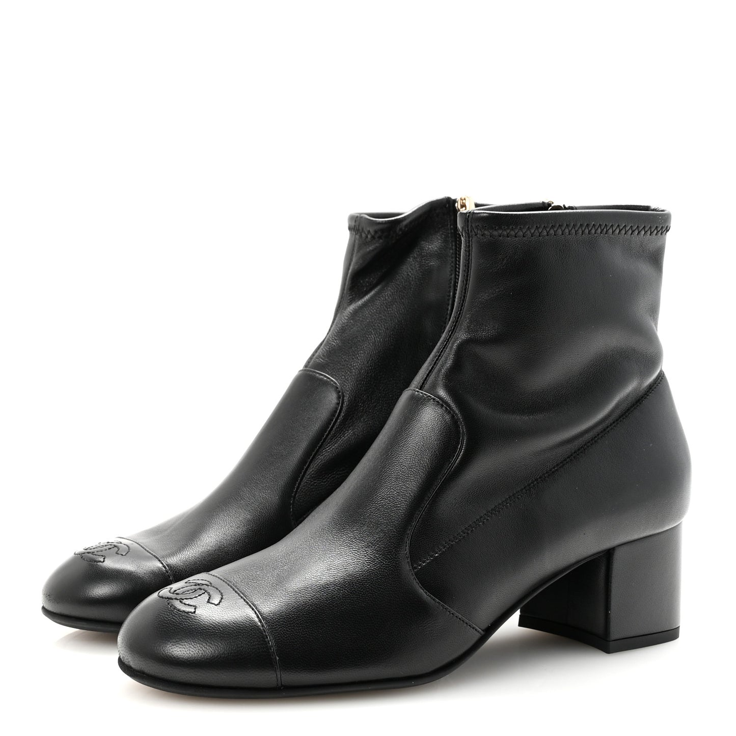 Stretch Lambskin Cap Toe CC Short Boots 40 Black
