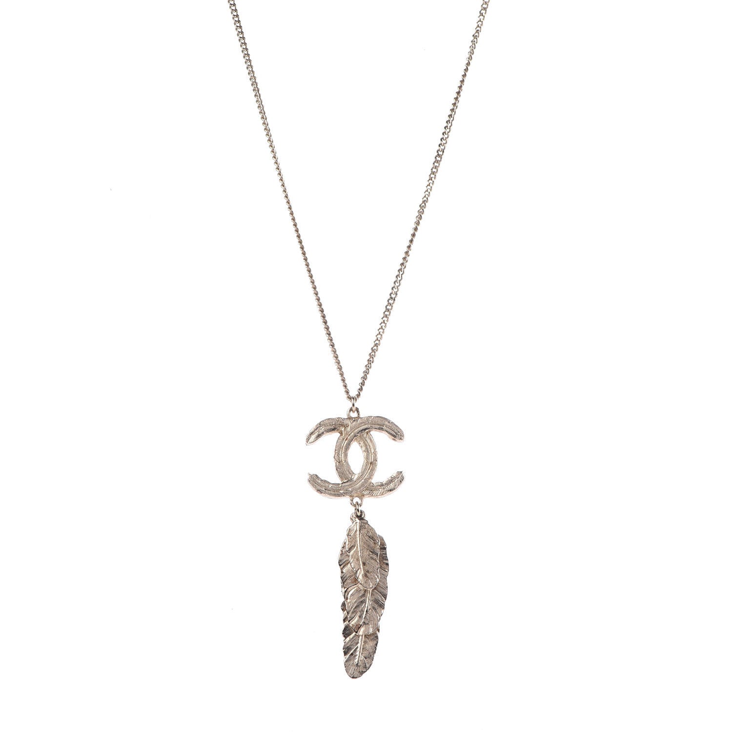 Chanel CC Leaf Pendant Necklace Gold 1 of 6