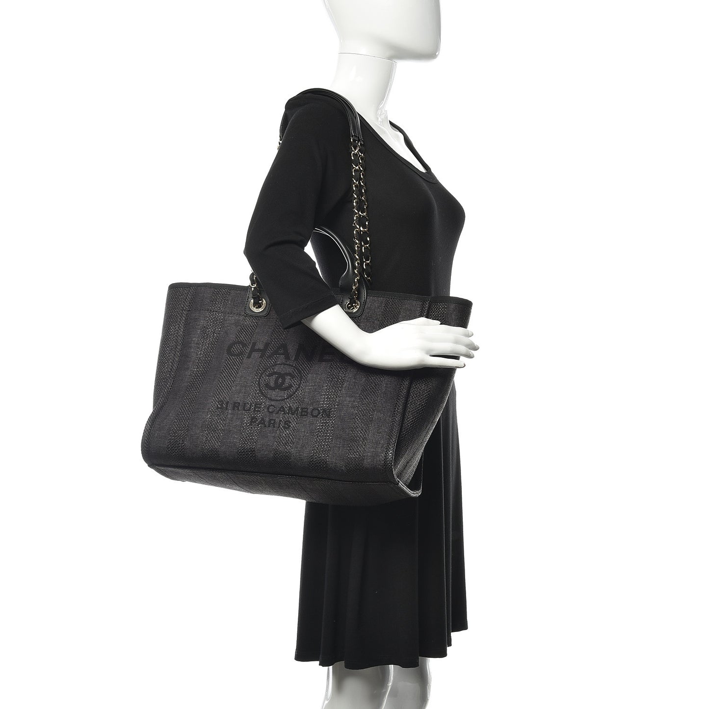 Mixed Fibers Striped Large Deauville Tote Black
