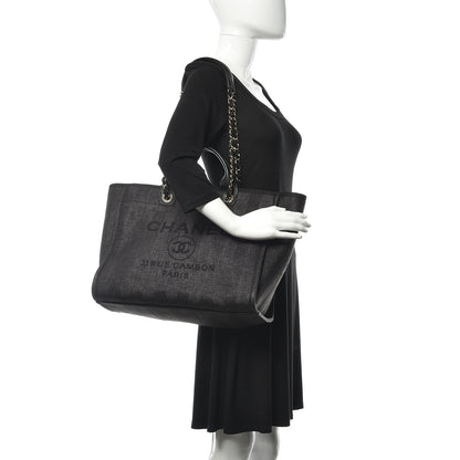 Chanel Mixed Fibers Striped Large Deauville Tote Black 2 of 10