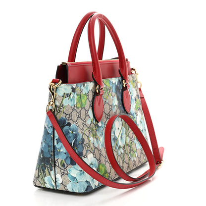 Gucci GG Supreme Monogram Blooms Medium Zip Top Tote Beige Blue Navy Hibiscus Red 3 of 12