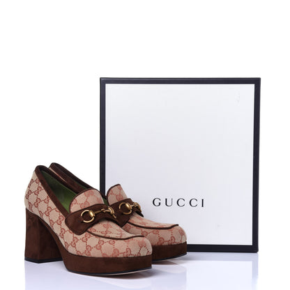 Gucci GG Monogram Suede Houdan Mid Heel Platform Loafers 41 Beige Ruggine Maroon 13 of 13
