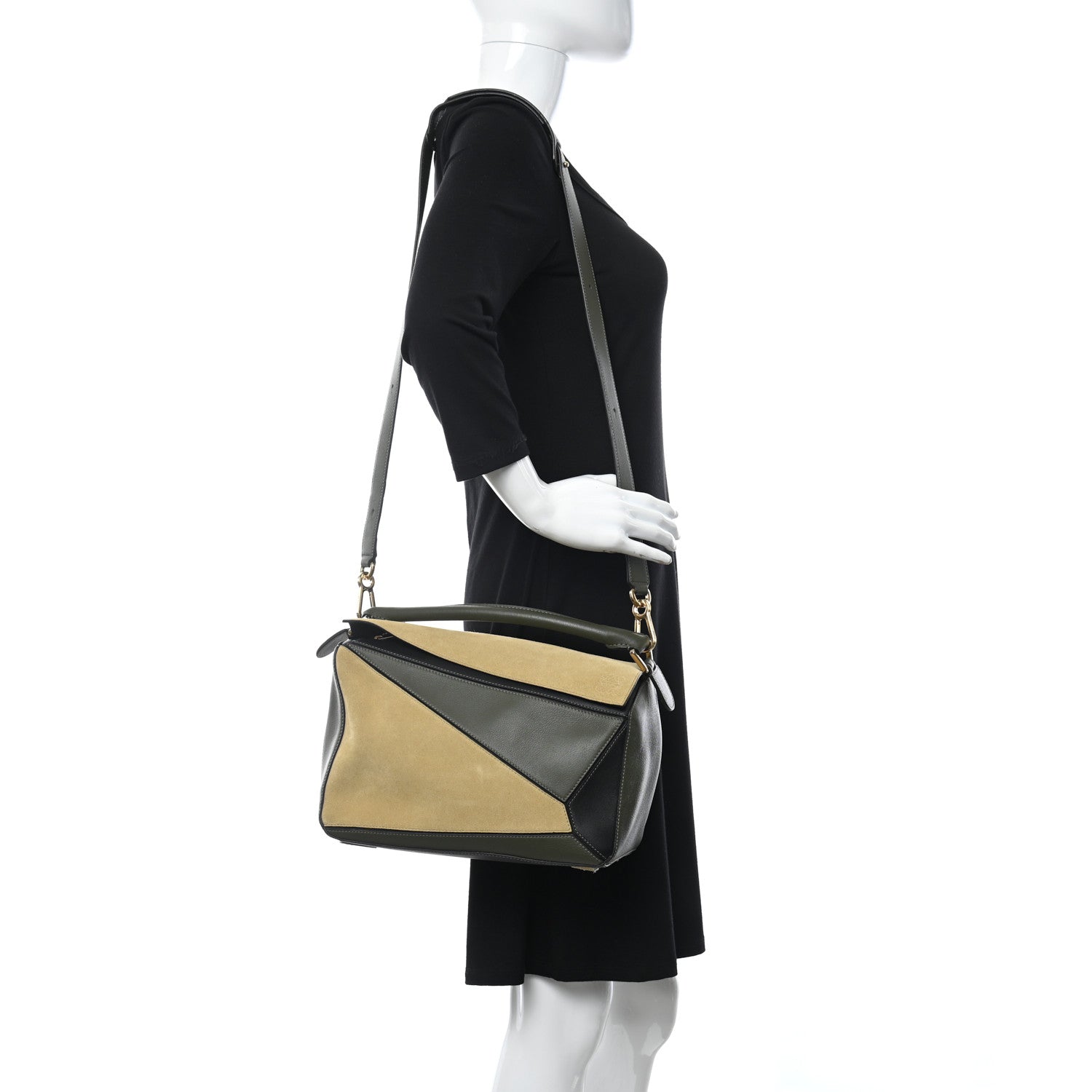 Loewe Calfskin Suede Medium Puzzle Bag Gold Avocado Green 2 of 11