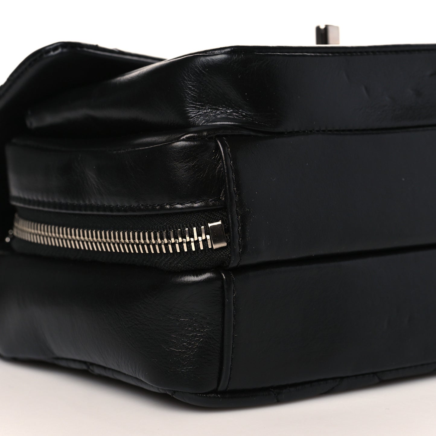 Aged Calfskin Quilted Express Zip Around Flap Black