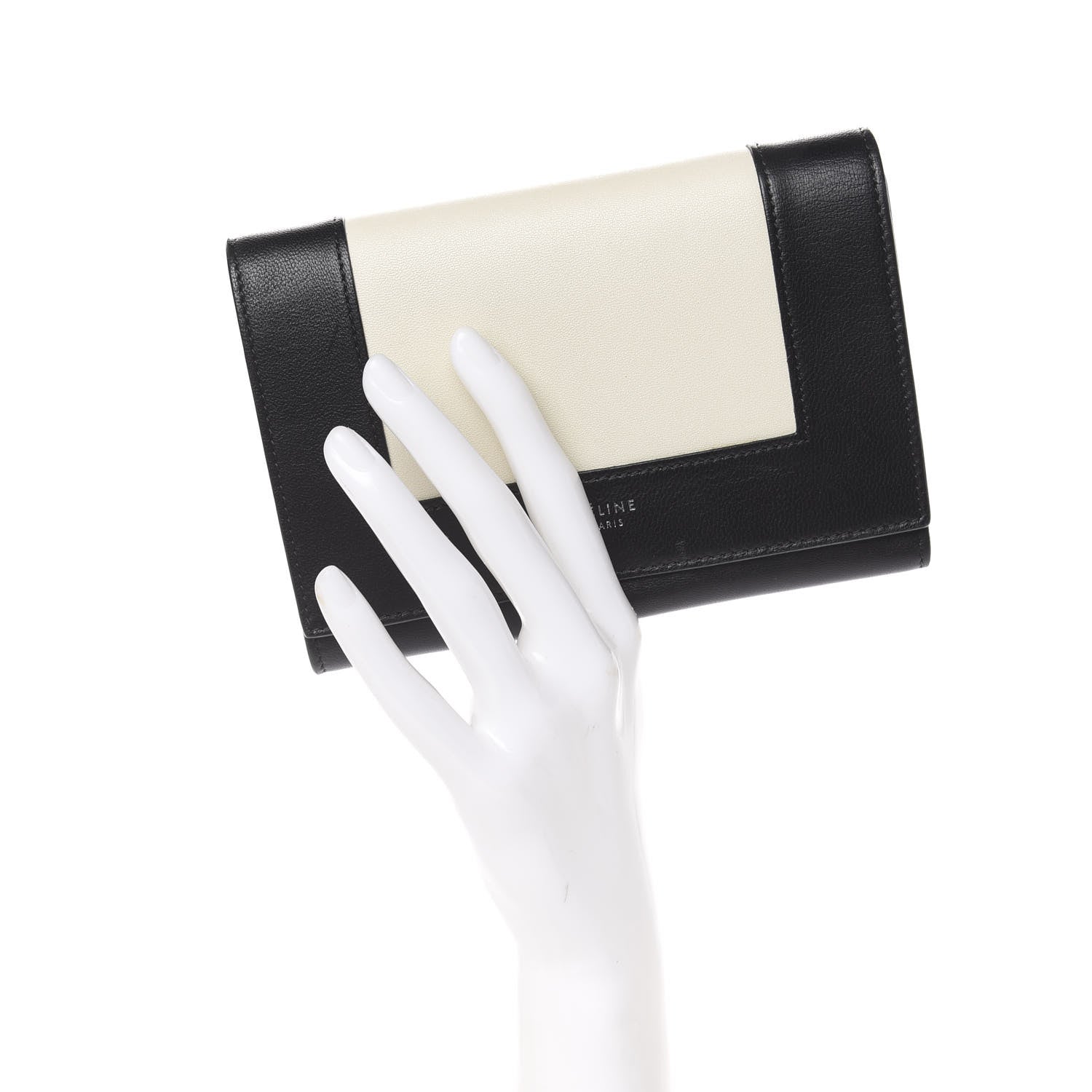 Celine Smooth Lambskin Medium Frame Multifunction Wallet Black White 2 of 7