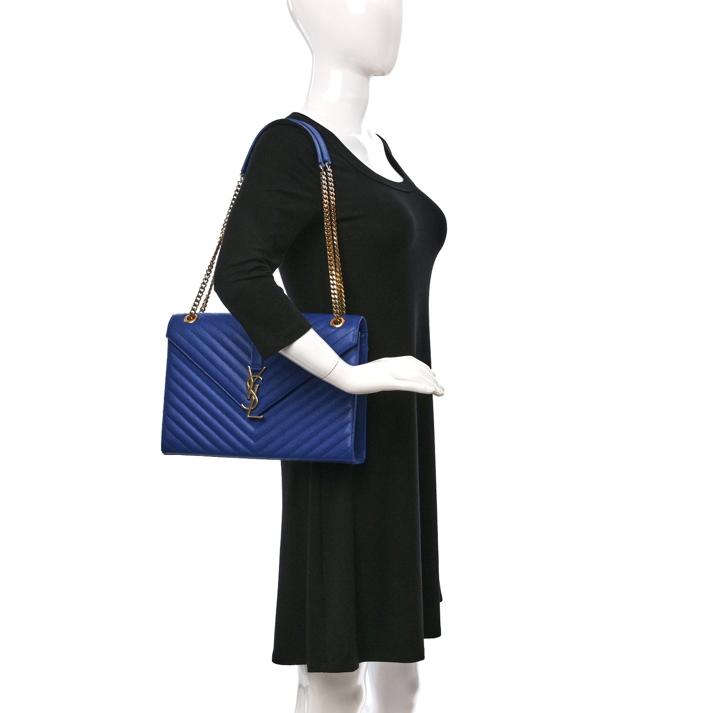 Grain De Poudre Matelasse Chevron Large Monogram Satchel Blue Majorelle