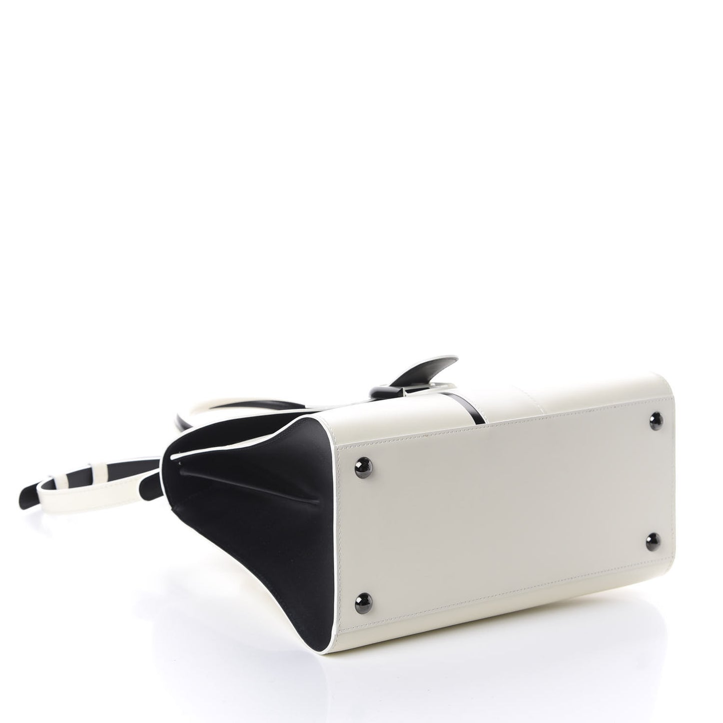 Box Calfskin Light And Shadow MM Brillant Satchel Ivory Black