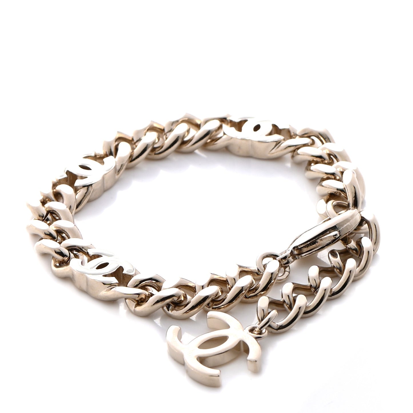 Enamel Metal CC Chain Bracelet Gold White