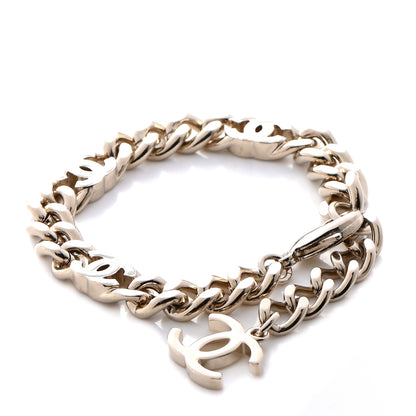 Chanel Enamel Metal CC Chain Bracelet Gold White 3 of 5